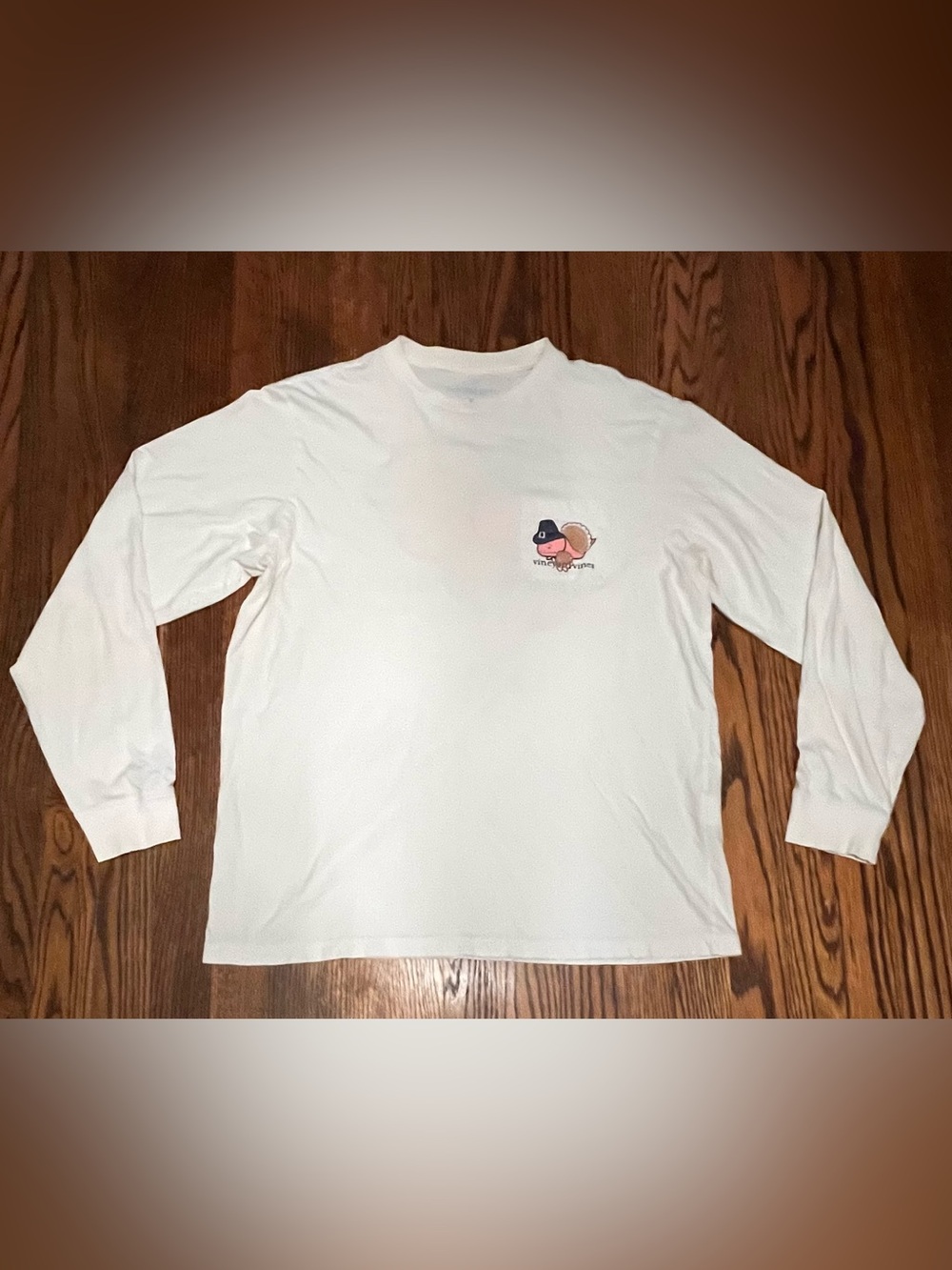 Vineyard Vines Shirt Mens Medium White Pocket Cotton Whale Happy Thanksgiving